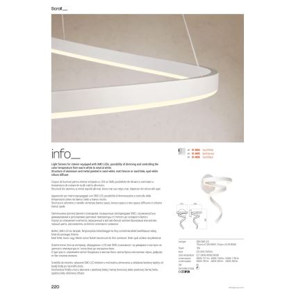 Redo 01-4014 - prigušiva LED luster na sajli SCROLL LED/38W/230V 3000K/4000K/6000K CRI 90 prečnik 60 cm zlatna