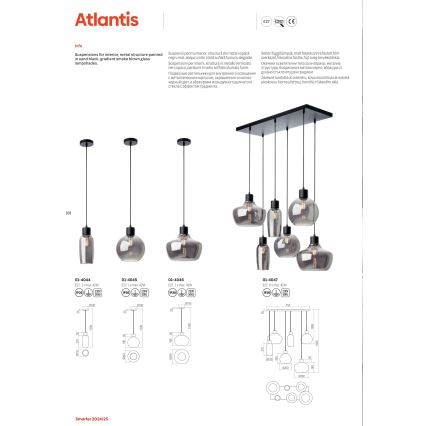 Redo 01-4046 - Luster na sajli ATLANTIS 1xE27/42W/230V, prečnik 26 cm, crna