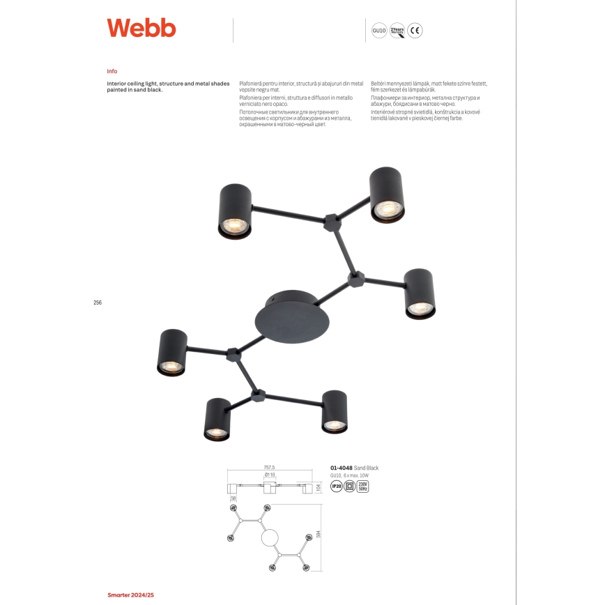 Redo 01-4048 - Spot svetiljka WEBB 6xGU10/10W/230V crna