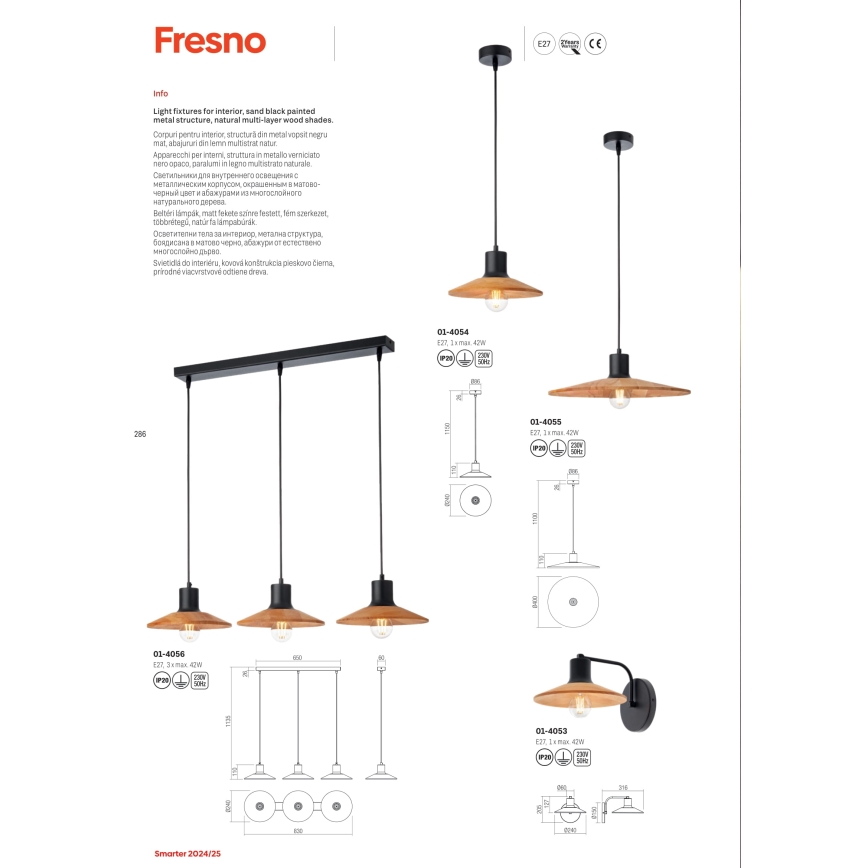 Redo 01-4055 - Luster na sajli FRESNO 1xE27/42W/230V, prečnik 40 cm