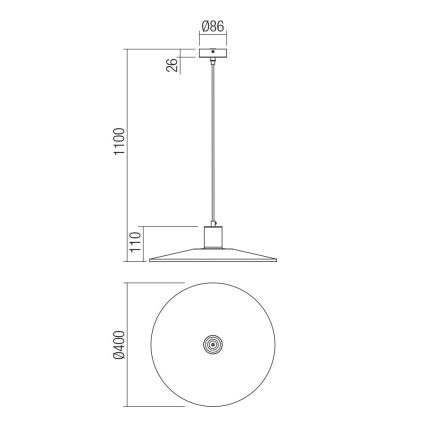 Redo 01-4055 - Luster na sajli FRESNO 1xE27/42W/230V, prečnik 40 cm