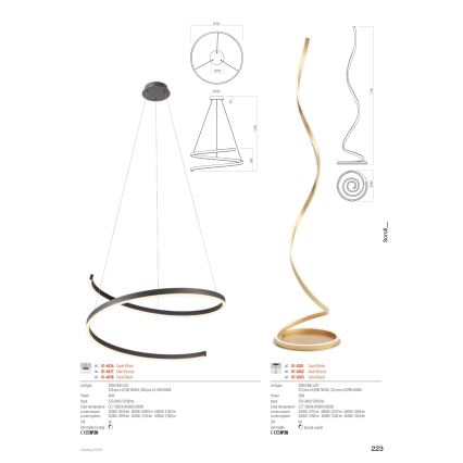 Redo 01-4283 - LED prigušiva stojeća lampa SCROLL LED/30W/230V 3000K/4000K/6000K CRI 90 crna