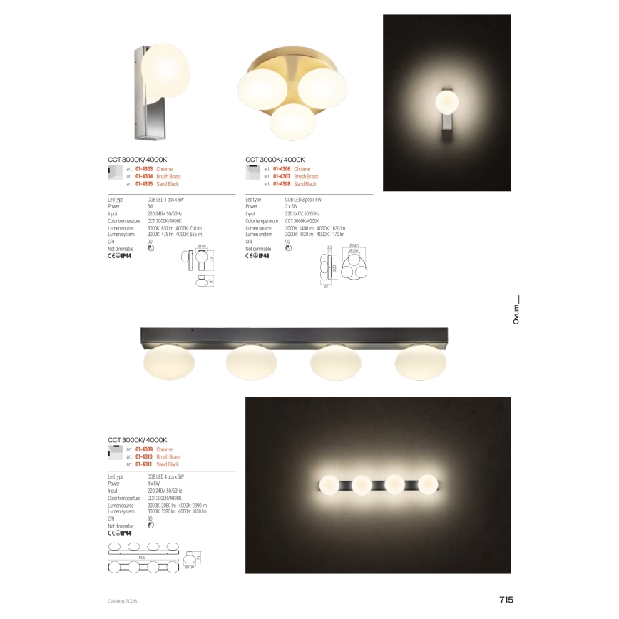 Redo 01-4309 - LED plafonsko svetlo za kupatilo OVUM 4xLED/5W/230V 3000/4000K CRI 90 IP44 bela/sjajni hrom