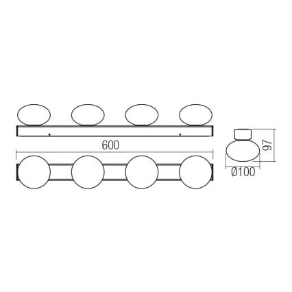 Redo 01-4310 - LED plafonsko svetlo za kupatilo OVUM 4xLED/5W/230V 3000/4000K CRI 90 IP44 bela/mesing