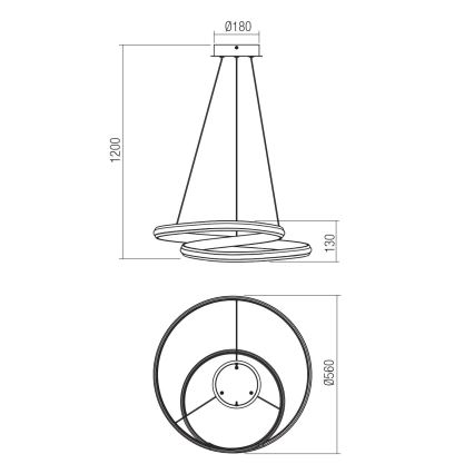 Redo 01-4361 - LED prigušiva luster na sajli TORSION LED/40W/230V 2700/3000/4000K CRI 90 prečnik 56 cm zlatna