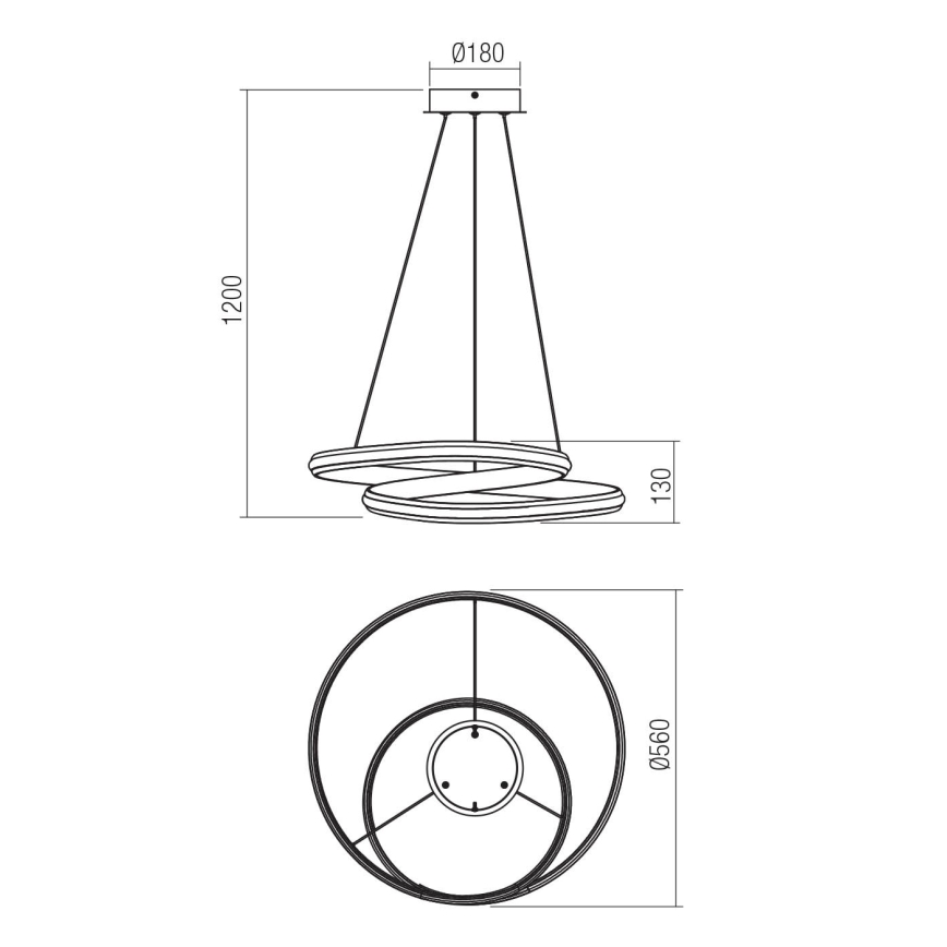 Redo 01-4361 - LED prigušiva luster na sajli TORSION LED/40W/230V 2700/3000/4000K CRI 90 prečnik 56 cm zlatna