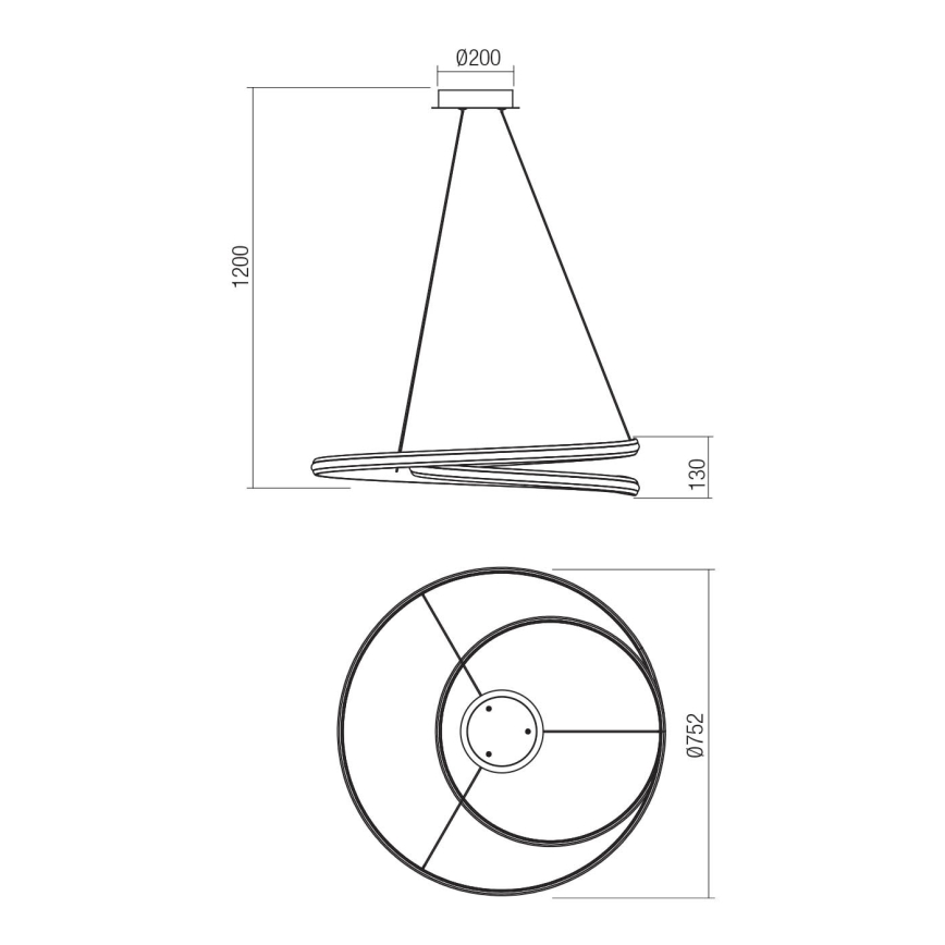 Redo 01-4365 - LED prigušiva luster na sajli TORSION LED/60W/230V 2700/3000/4000K CRI 90 prečnik 75,2 cm crna