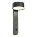 Redo 01-4643 - LED zidna svetiljka SADES LED/6W/230V CRI 90 USB, crna