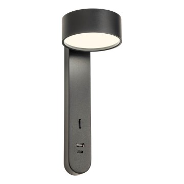 Redo 01-4643 - LED zidna svetiljka SADES LED/6W/230V CRI 90 USB, crna