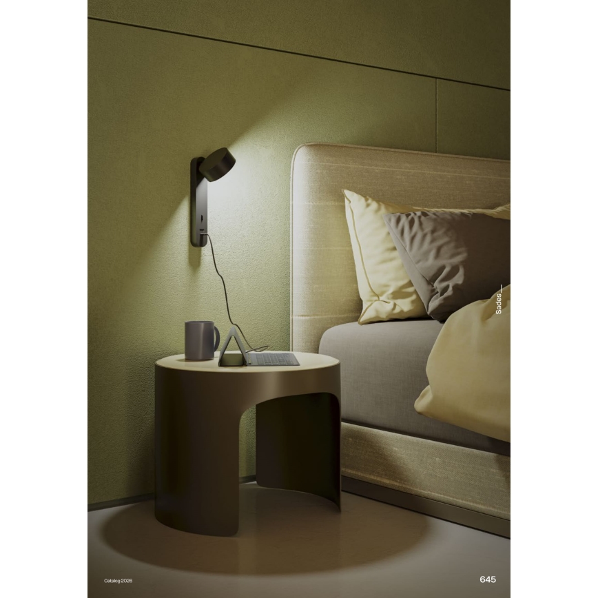 Redo 01-4643 - LED zidna svetiljka SADES LED/6W/230V CRI 90 USB, crna
