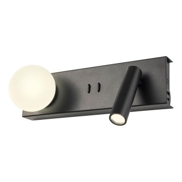 Redo 01-4663 - LED zidna svetiljka NORMA LED/5W/230V + LED/3W CRI 90 USB bela/crna