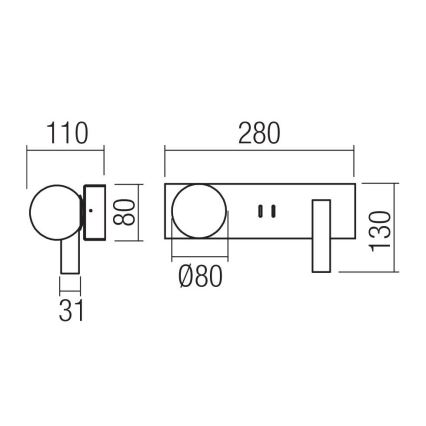 Redo 01-4663 - LED zidna svetiljka NORMA LED/5W/230V + LED/3W CRI 90 USB bela/crna