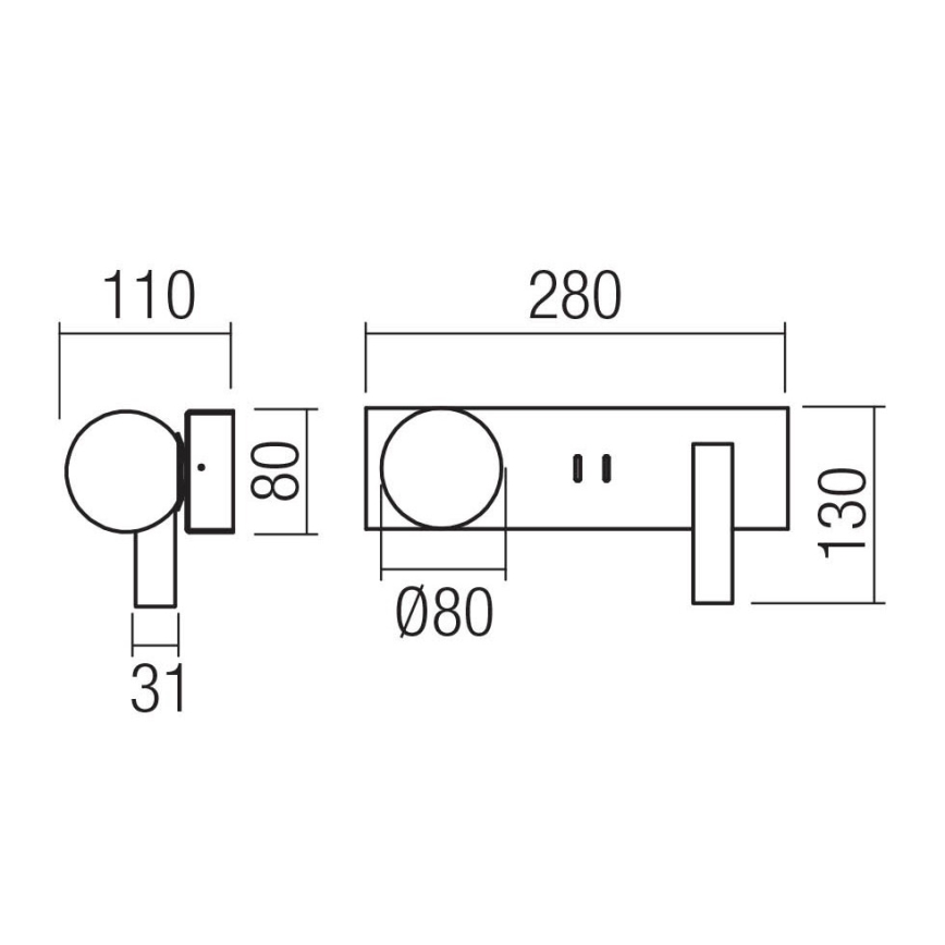 Redo 01-4663 - LED zidna svetiljka NORMA LED/5W/230V + LED/3W CRI 90 USB bela/crna