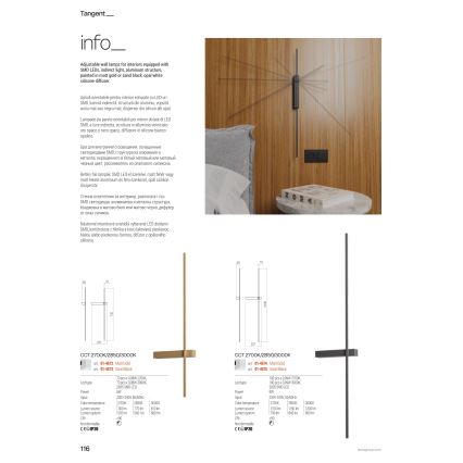 Redo 01-4673 - LED zidna svetiljka TANGENT LED/6W/230V 2700/2850/3000K 73 cm CRI 90 crna