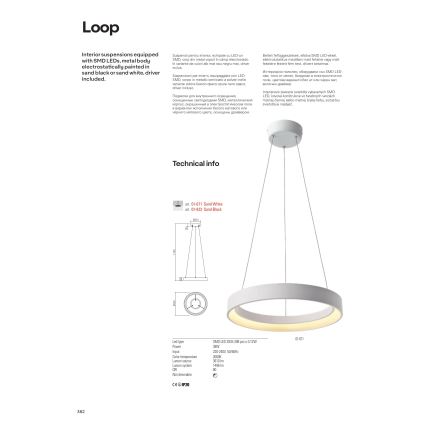 Redo 01-671 – LED luster na lanku LOOP, LED/38W/230V, prečnik 45 cm, bela
