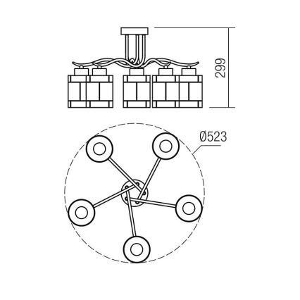 Redo 02-888 - Nadgradni luster DEKOR 5xE27/42W/230V prečnik 52,3 cm bronza