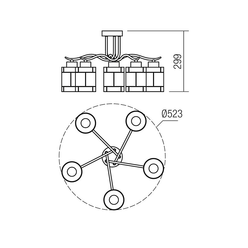 Redo 02-888 - Nadgradni luster DEKOR 5xE27/42W/230V prečnik 52,3 cm bronza