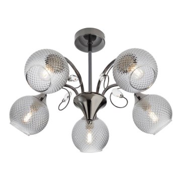 Redo 02-971 - Luster na šipci ASPERA 5xE14/28W/230V prečnik 52 cm crna