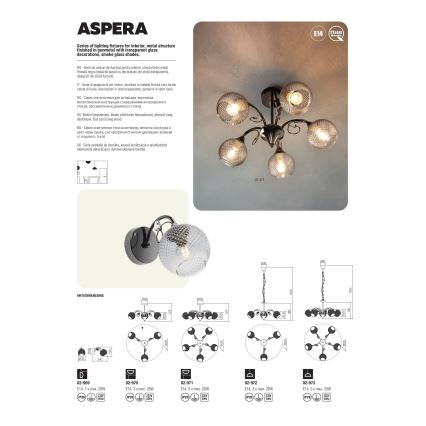 Redo 02-971 - Luster na šipci ASPERA 5xE14/28W/230V prečnik 52 cm crna