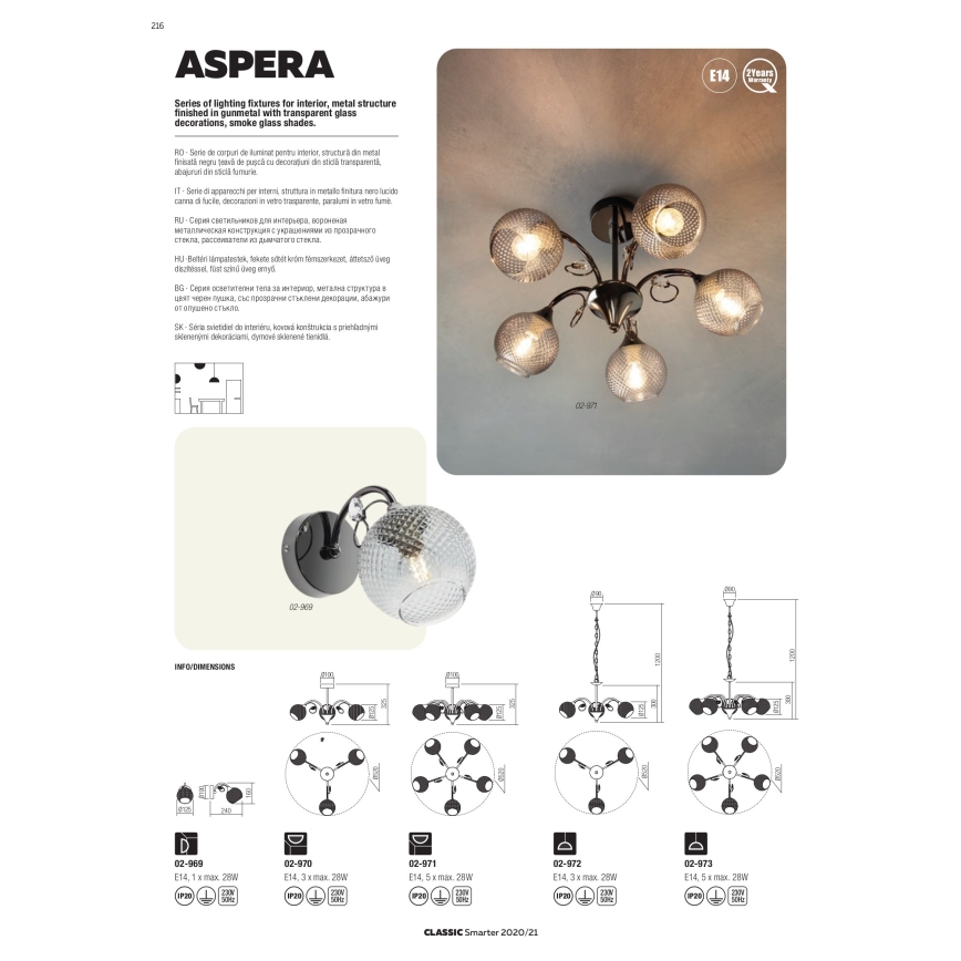 Redo 02-972 - Luster na lancu ASPERA 3xE14/28W/230V, prečnika 52 cm, crne boje