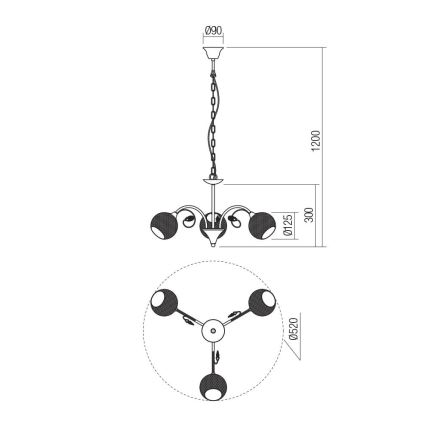 Redo 02-972 - Luster na lancu ASPERA 3xE14/28W/230V, prečnika 52 cm, crne boje