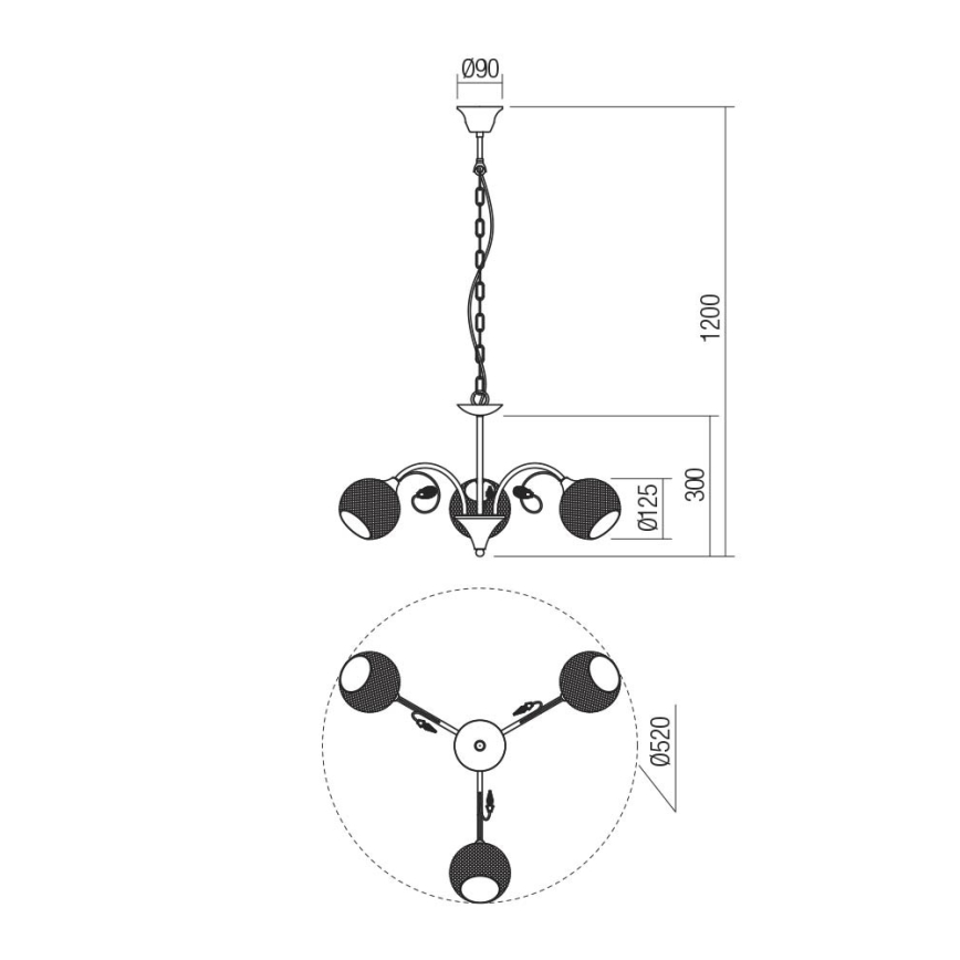 Redo 02-972 - Luster na lancu ASPERA 3xE14/28W/230V, prečnika 52 cm, crne boje