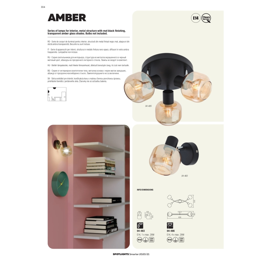Redo 04-483 - Zidno spot svetlo AMBER 1xE14/28W/230V