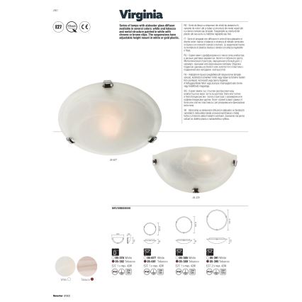 Redo 05-677 - Plafonsko svetlo VIRGINIA 1xE27/42W/230V prečnik 25 cm bela