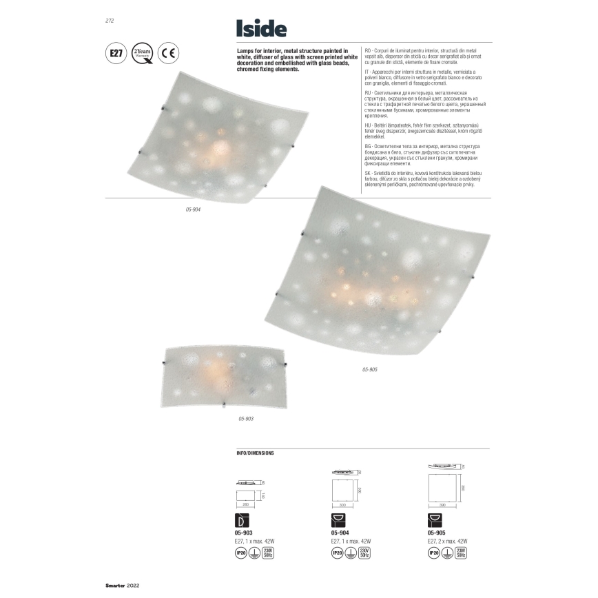 Redo 05-904 - Plafonsko svetlo ISIDE 1xE27/42W/230V 30x30 cm prozirno