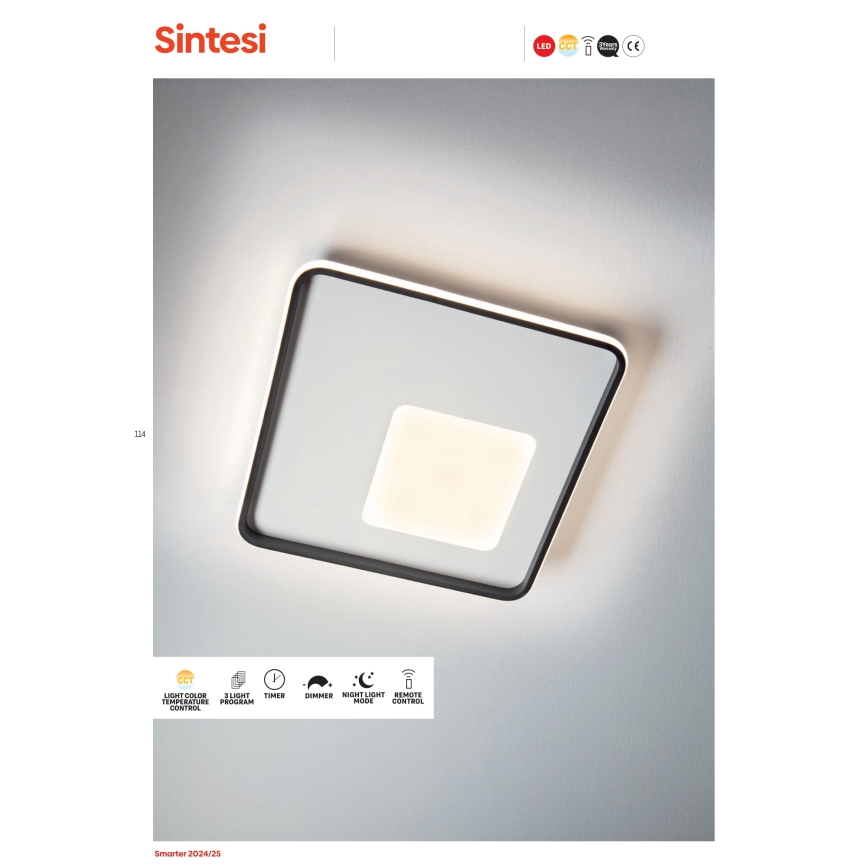 Redo 05-961 - LED prigušiva stropna lampa SINTESI LED/53W/230V 45x45 cm 3000-6000K + daljinski upravljač