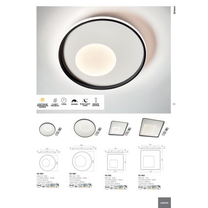 Redo 05-961 - LED prigušiva stropna lampa SINTESI LED/53W/230V 45x45 cm 3000-6000K + daljinski upravljač