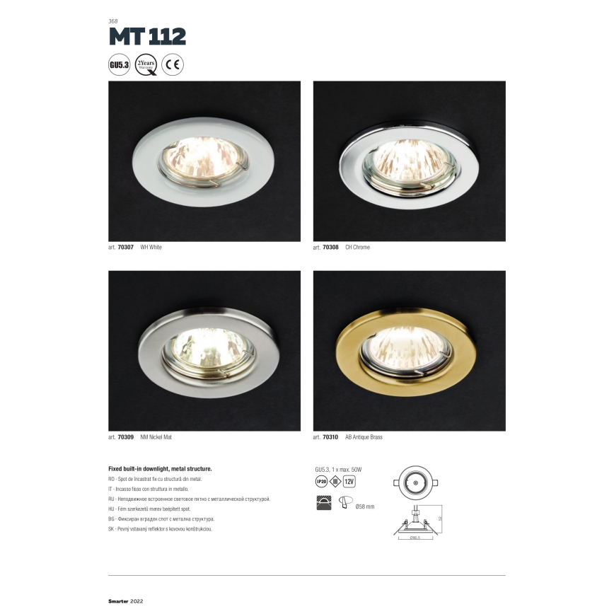 Redo 70310 - Ugradno svetlo MT 1xGU5,3/50W/12V mesing