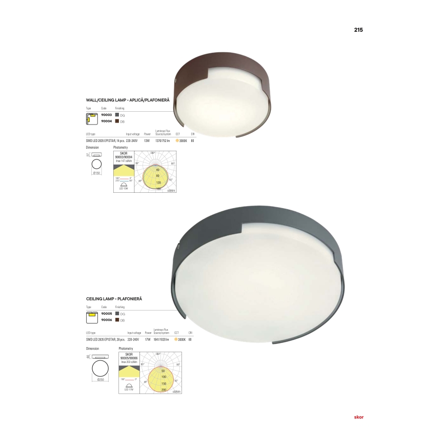 Redo 90004 - LED spoljašnje plafonsko svetlo SKOR LED/12W/230V prečnik 15 cm IP54 braon