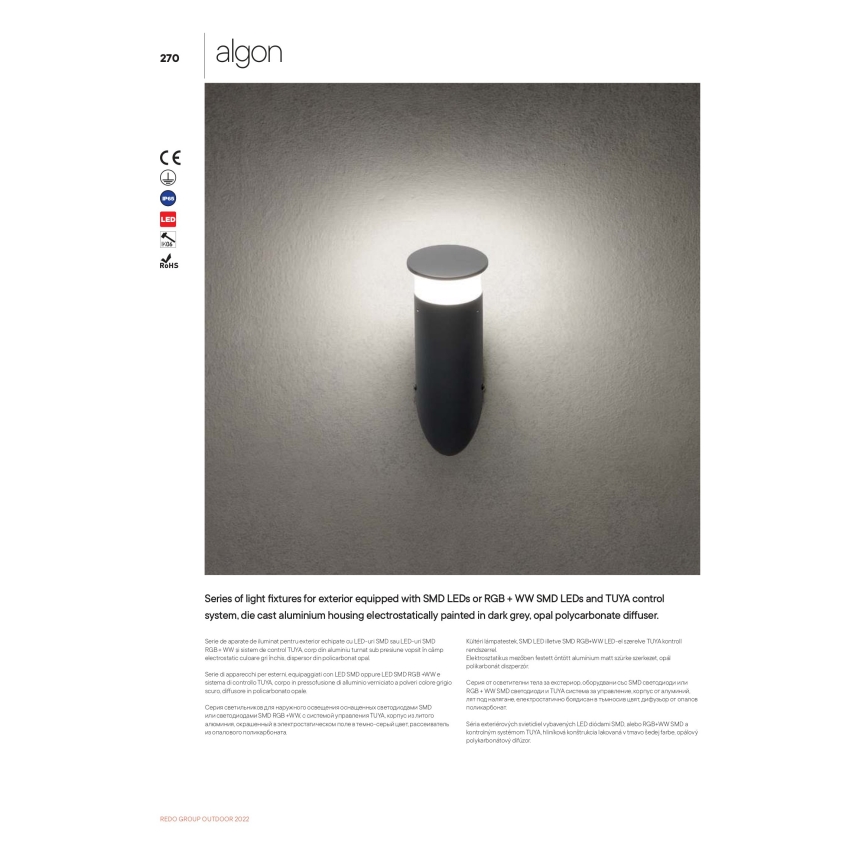 Redo 90073 - LED spoljašnje zidno svetlo ALGON LED/9W/230V IP65 crno