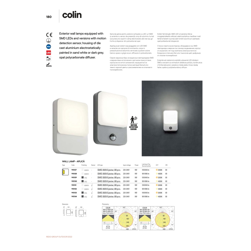 Redo 90127 - LED spoljašnja zidna svetiljka COLIN LED/9W/230V 3000K IP54 bela