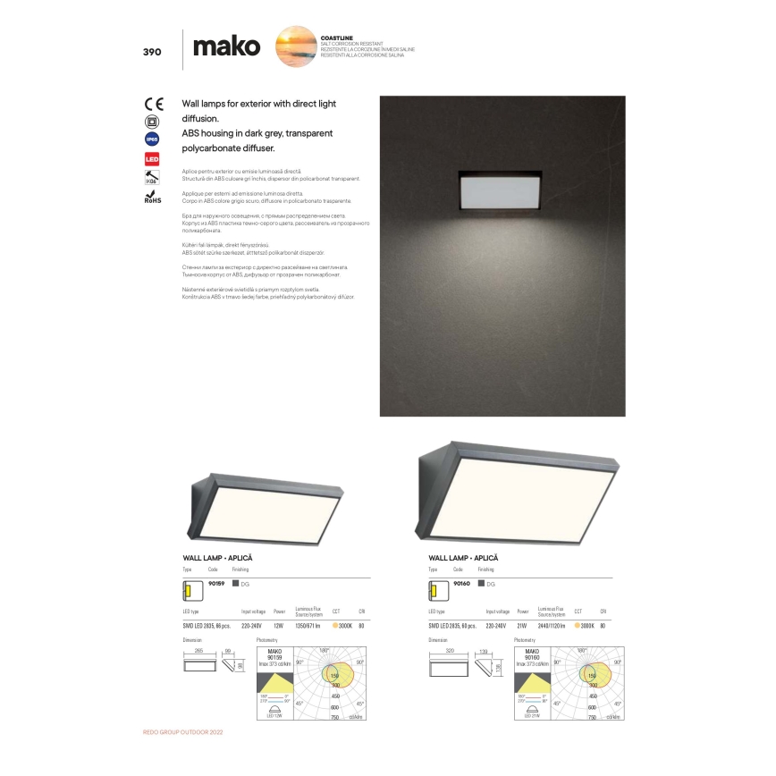 Redo 90159 - Spoljašnje LED zidno svetlo MAKO LED/12W/230V IP65