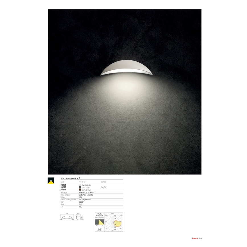 Redo 90235 - LED zidno svetlo za spoljašnju upotrebu PALMA/18W/230V/3000K/IP54 antracit