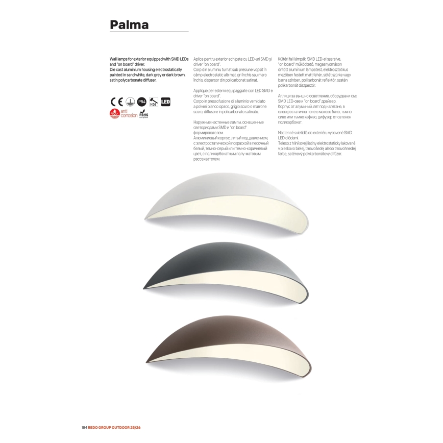 Redo 90236 - LED spoljno zidno svetlo PALMA LED/18W/230V 3000K IP54 braon