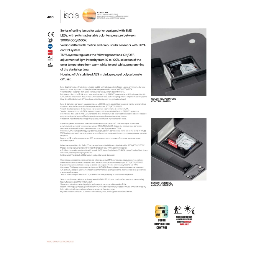 Redo 90286 - ISOLA LED spoljašnja plafonska svetiljka LED/24W/230V, prečnik 26 cm, 3000/4000/6500K, IP54, antracit