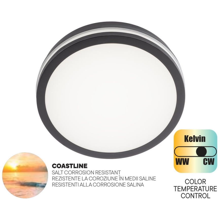Redo 90286 - ISOLA LED spoljašnja plafonska svetiljka LED/24W/230V, prečnik 26 cm, 3000/4000/6500K, IP54, antracit