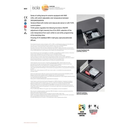 Redo 90290 - LED spoljašnje plafonsko svetlo sa senzorom ISOLA LED/24W/230V prečnik 26 cm 3000/4000/6500K IP54 antracit
