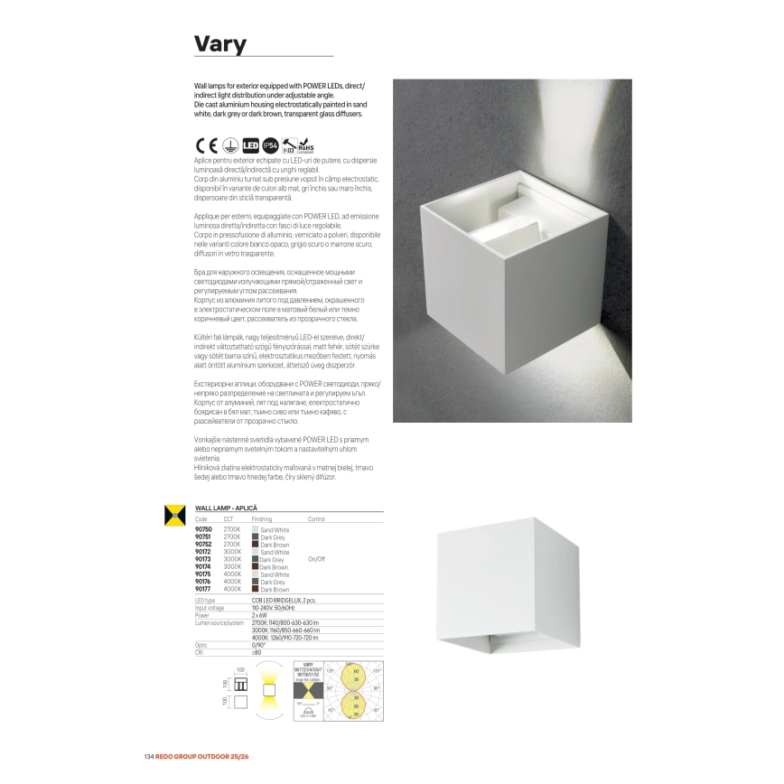 Redo 90294 - LED Spoljašnje zidno svetlo VARY 2xLED/10W/230V 3000K IP54 belo