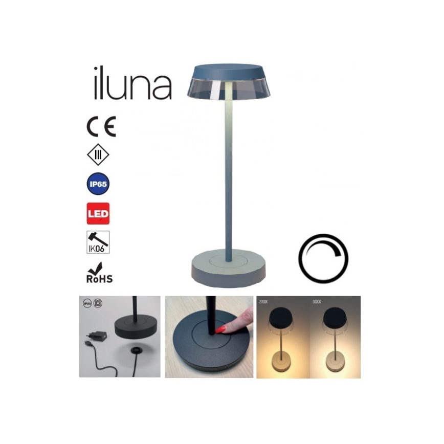 Redo 90310 - LED prigušiva dodirna stona lampa ILUNA LED/2,5W/5V 2700-3000K 3000 mAh IP65 plava