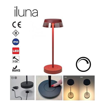 Redo 90311- LED stona lampa ILUNA, prigušiva na dodir, LED/2,5W/5V 2700-3000K 3000 mAh IP65 crvena
