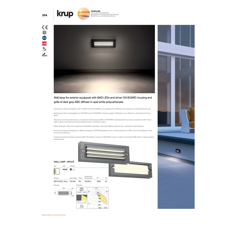 Redo 90330 - LED spoljašnje zidno svetlo KRUP LED/6W/230V IP65 antracit