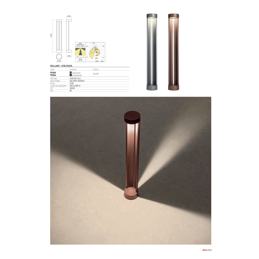 Redo 90365 - LED Spoljašnja lampa ZEUS LED/11,5W/230V 3000K 75 cm IP54 antracit