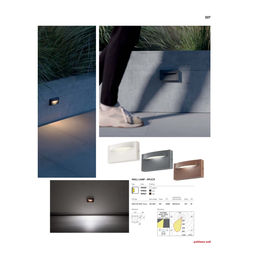 Redo 90425 - LED spoljno zidno svetlo POLIFEMO LED/8W/230V IP65 belo