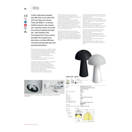 Redo 90438 - LED prigušiva dodirna spoljašnja lampa KIRA LED/4,7W/230V 2200 mAh IP44 bela