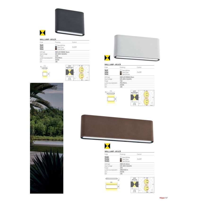Redo 90452 - LED spoljna zidna svetiljka KLIPPE LED/24W/230V 3000K IP54 antracit