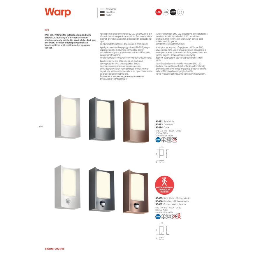 Redo 90484 - WARP LED spoljašnje zidno svetlo LED/8W/230V 3000K IP44 braon